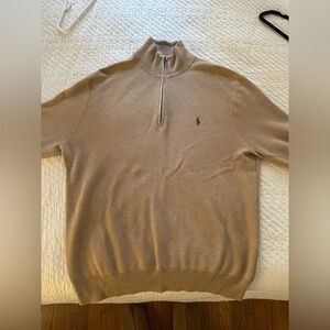 Ralph Lauren Tan Zip Up Sweater with Stand-Up Collar